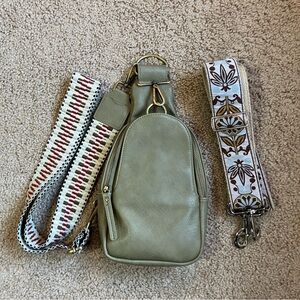 Anthropologie Urban Originals Leather Sage Crossbody Bag Decorative Straps